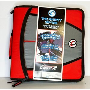 CASE-IT BINDER RED The Mighty Zip Tab - 3 Ring 3" School, Work Couponing - NEW